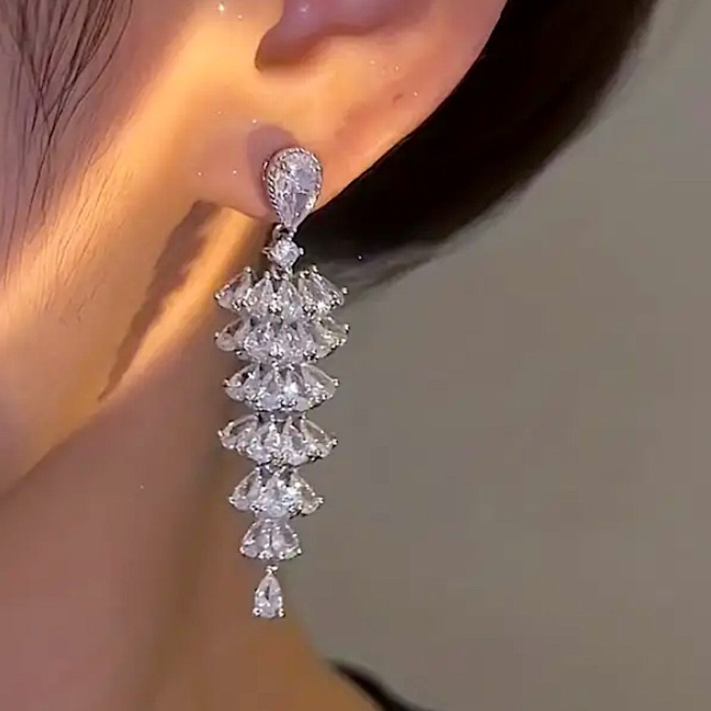 Tree Design Zircon Dangle Earrings, Wedding, Bridal, Anniversary